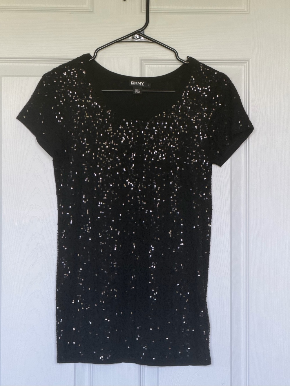 DKNY Black Sequin Short Sleeve Top Tee T-shirt Womens Size Small - Picture 6 of 11